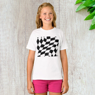 Camiseta Bandeira Xadrez Preta e Branca Ondulada Corrida