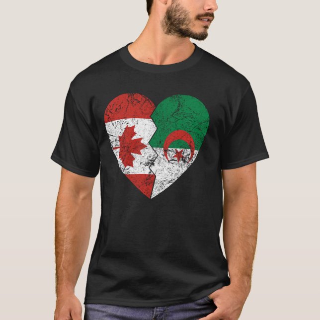 Camiseta Bandeiras Argelinas Canadianas Coração Canadá Raíz (Frente)