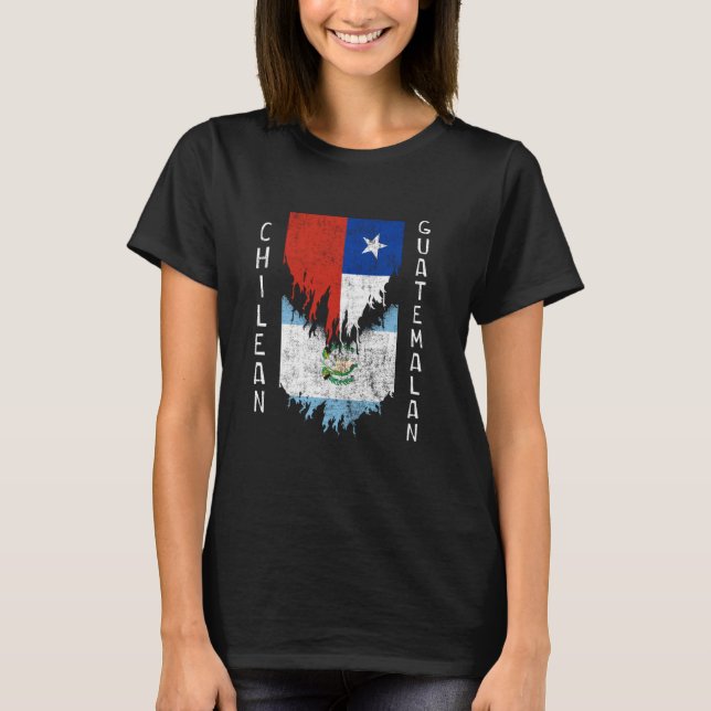 Camiseta Bandeiras chilenas guatemaltecas rasgadas contra G (Frente)