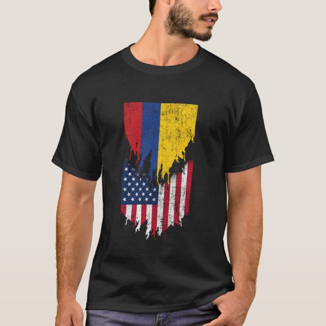 Camiseta Bandeiras Colombianas Americanas Ripadas Torn Colô (Frente)