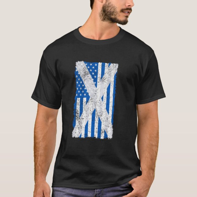 Camiseta Bandeiras Combinadas Escocesas e Americanas com Im (Frente)