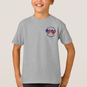 Camiseta Bandeiras Coração EUA Reino Unido País Patrimônio
