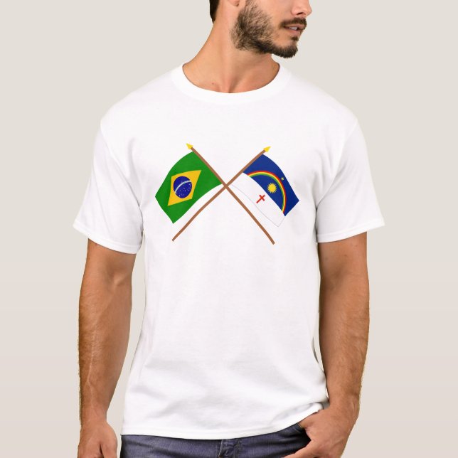 Camiseta Bandeiras cruzadas de Brasil e de Pernambuco (Frente)