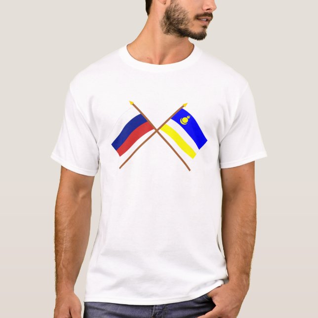 Camiseta Bandeiras cruzadas de Rússia e de república de (Frente)