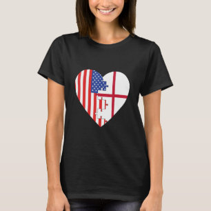 Camiseta Bandeiras da EUA e Inglaterra Coração