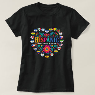 Camiseta Bandeiras de Coração do Mês da Herança Hispânica N
