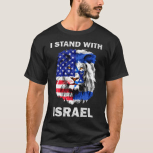 Camiseta Bandeiras de Israel e EUA Leão Eu Estou Com Israel
