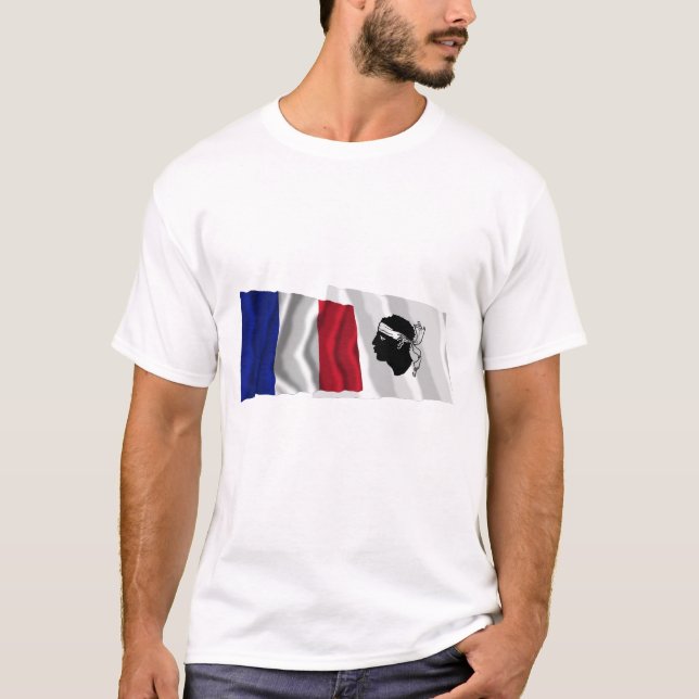 Camiseta Bandeiras de ondulação de France & de Corse (Frente)