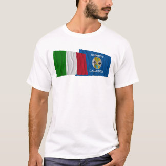 Camiseta Bandeiras de ondulação de Italia e de Calabria