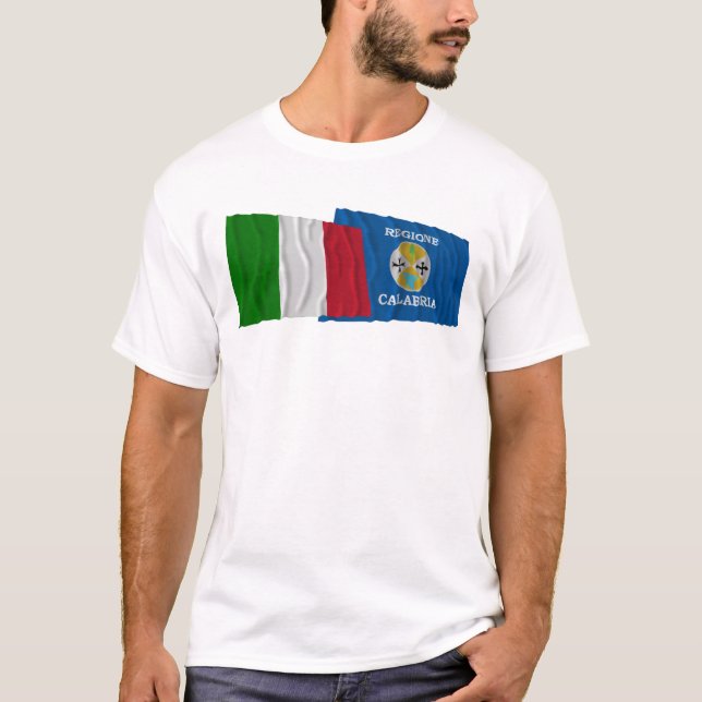 Camiseta Bandeiras de ondulação de Italia e de Calabria (Frente)