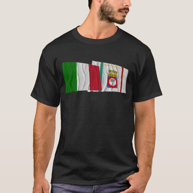 Camiseta Bandeiras de ondulação de Italia e de Puglia (Frente)