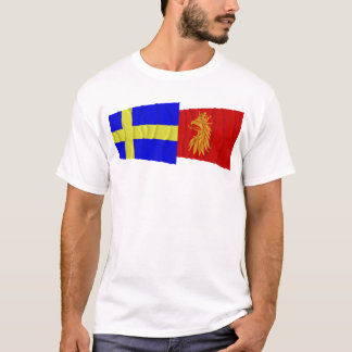 Camiseta Bandeiras de ondulação do län da suecia e do Skåne
