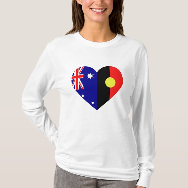 Camiseta Bandeiras do Coração Aborígene Australiano (Frente)