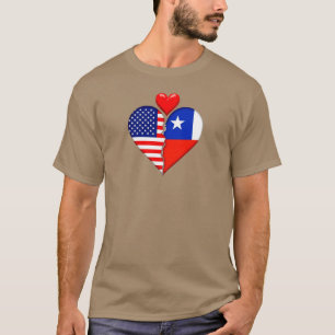 Camiseta Bandeiras do coração Chile EUA Herança Hispânica E