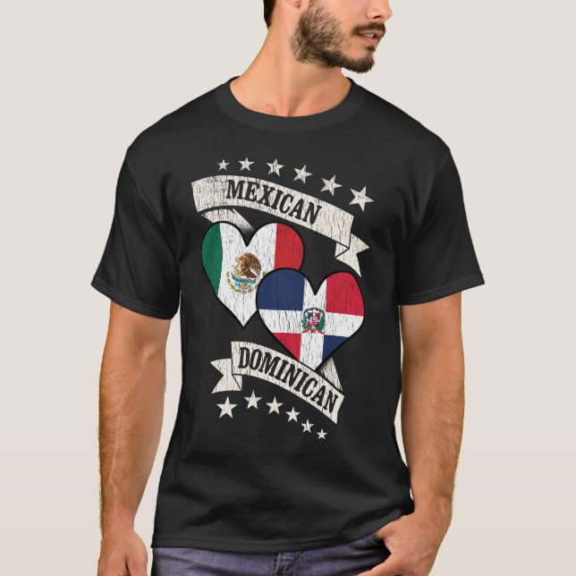 Camiseta Bandeiras do Coração Dominicano Mexicano (Frente)