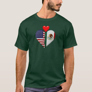 Camiseta Bandeiras do coração EUA México Herança Hispânica