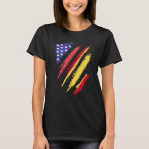 Camiseta Bandeiras do Coração Patriota Americano Espanhol