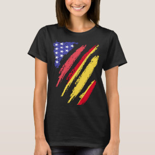 Camiseta Bandeiras do Coração Patriota Americano Espanhol