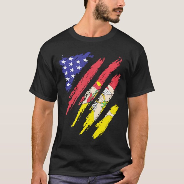 Camiseta Bandeiras do Coração Patriótico Siciliano American (Frente)