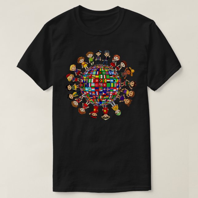 Camiseta Bandeiras do Mundo Diversidade Cultural Crianças à (Frente do Design)