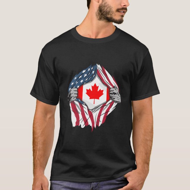Camiseta Bandeiras do País Dentro de Sangue Canadense (Frente)