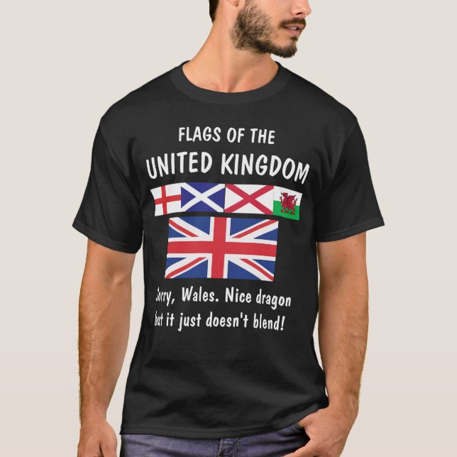 Camiseta Bandeiras do Reino Unido… Wales pesaroso! (Frente)