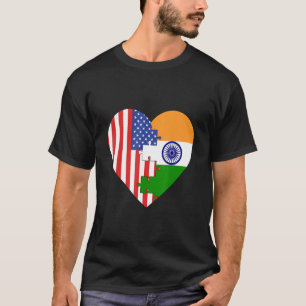Camiseta Bandeiras dos EUA e da Índia Coração