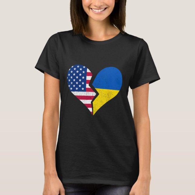 Camiseta Bandeiras dos EUA e da Ucrânia – Símbolo de Coraçã (Frente)