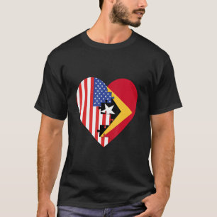 Camiseta Bandeiras dos EUA e Timor-Leste Coração