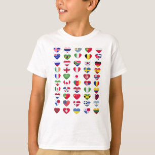 Camiseta Bandeiras dos países em forma de coração