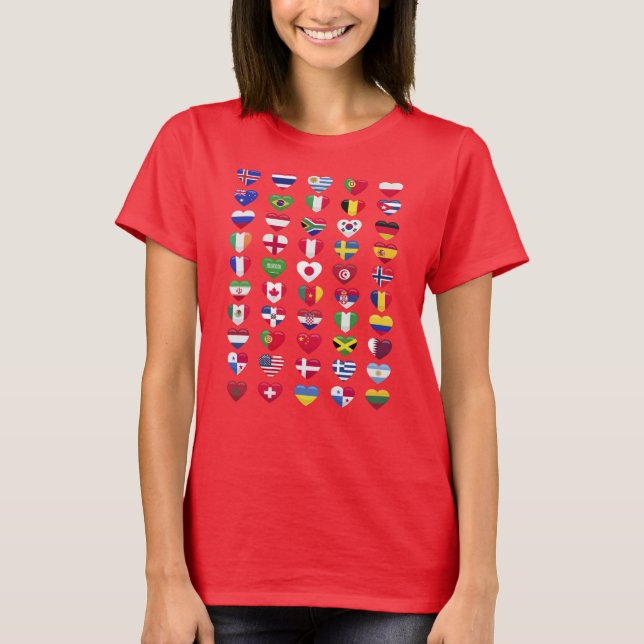 Camiseta Bandeiras dos países em forma de coração (Frente)
