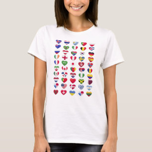 Camiseta Bandeiras dos países em forma de coração
