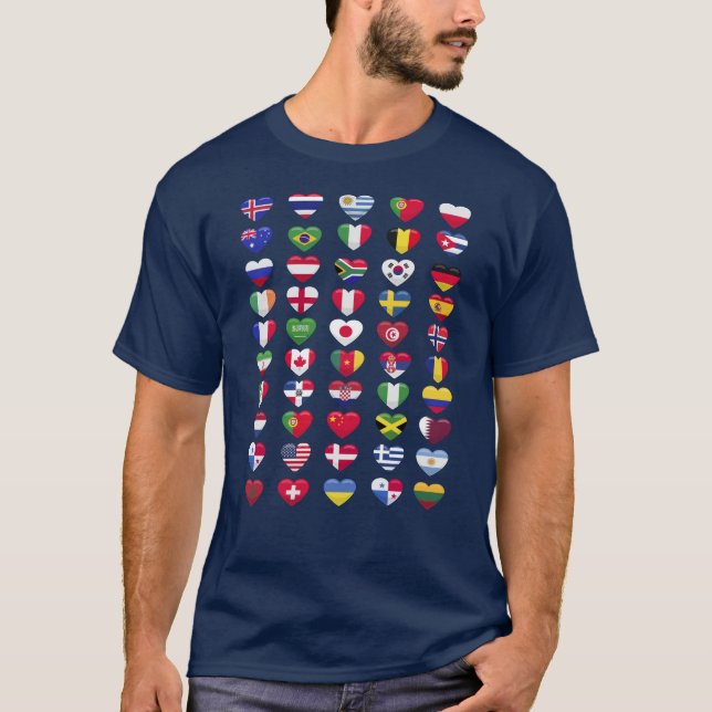 Camiseta Bandeiras dos países em forma de coração (Frente)