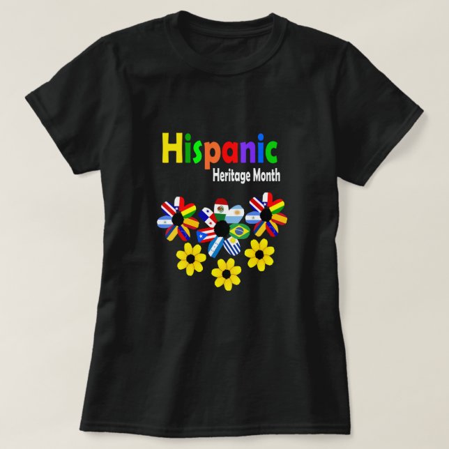 Camiseta Bandeiras dos países latinos do Mês do Patrimônio  (Frente do Design)