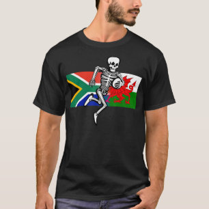 Camiseta Bandeiras e ossos do apoiante do Rugby SA e Wales