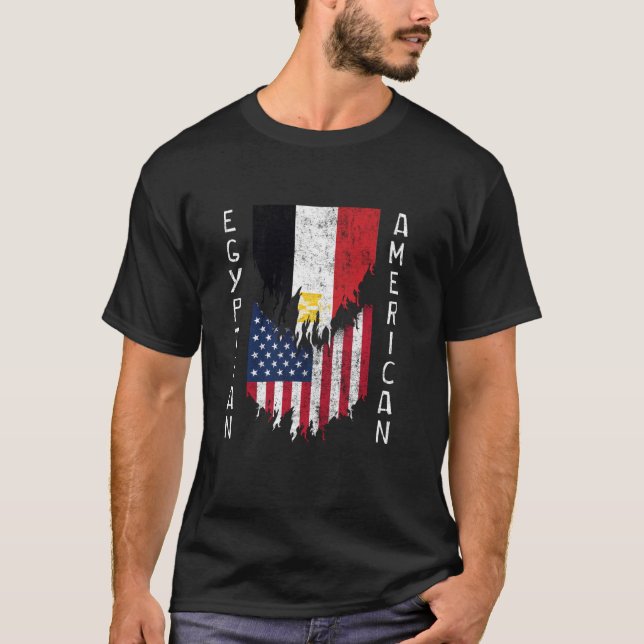Camiseta Bandeiras Egípcias Americanas Atiradas Do Egito (Frente)