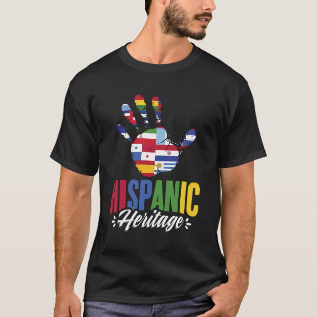 Camiseta Bandeiras Hispânicas Mãos Terras Latinas País Hisp (Frente)