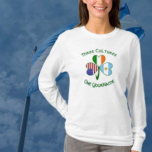 Camiseta Bandeiras Irlandesas Americanas Shamrock Pessoal