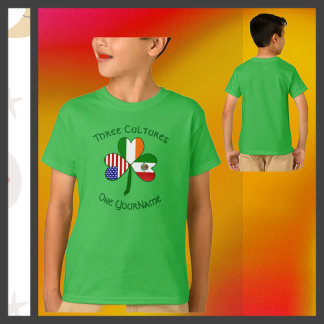 Camiseta Bandeiras Mexicano Irlandês Americano Shamrock Seu