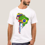 Camiseta Bandeiras sul-americanas do mapa da América do Sul<br><div class="desc">Um mapa da América do Sul com as bandeiras da América do Sul. As bandeiras definem o mapa do Brasil,  Argentina,  Chile,  Uruguai,  Peru,  Paraguai,  Bolívia,  Colômbia,  Venezuela,  Guiana,  Equador,  Guiana Francesa e Suriname</div>