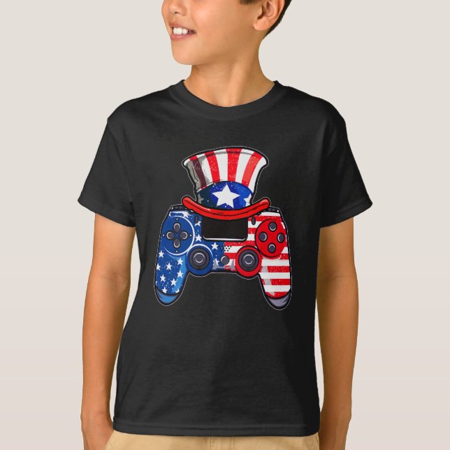 Camiseta Bandeja de Vídeo de Bandeiras Americanas 4 de julh (Frente)