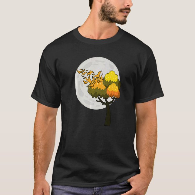 Camiseta Bando De Lua Completo De Aves Árvore Ao Ar Livre (Frente)