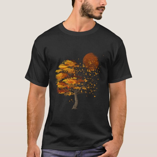Camiseta Bando De Lua Completo De Aves Árvore Ao Ar Livre (Frente)