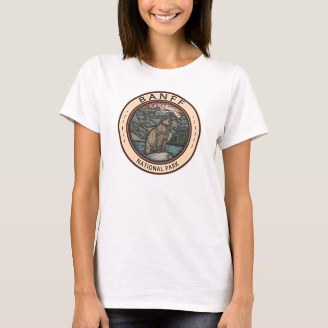 Camiseta Banff National Park Canada Viagem Emblem Vintage (Frente)