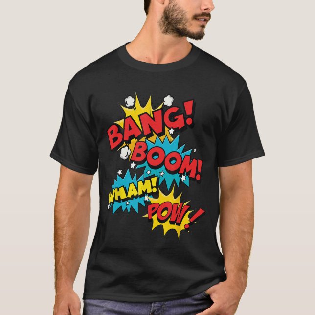 Camiseta Bang Boom Pow Wham Comic Bubbles (Frente)