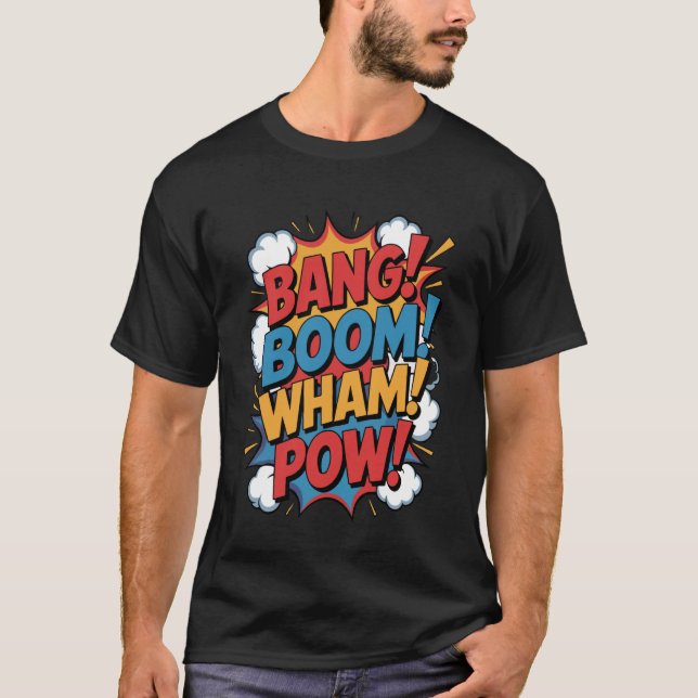 Camiseta Bang Boom Wham Pow Comic Sound Effects Retro Art H (Frente)