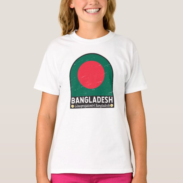 Camiseta Bangladesh Flag Emblem Dissipado Vintage (Frente)