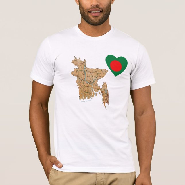 Camiseta Bangladesh Flag Heart and Map T-Shirt (Frente)