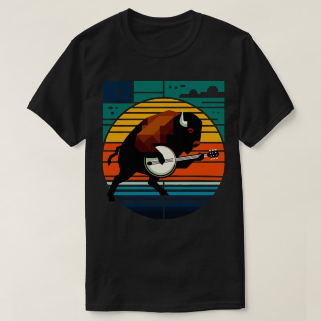Camiseta Banjo Bison Sunset MeidCentury Modern TSirt (Frente do Design)