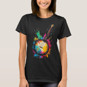 Camiseta Banjo bluegrass colorido salpicos de cor música am